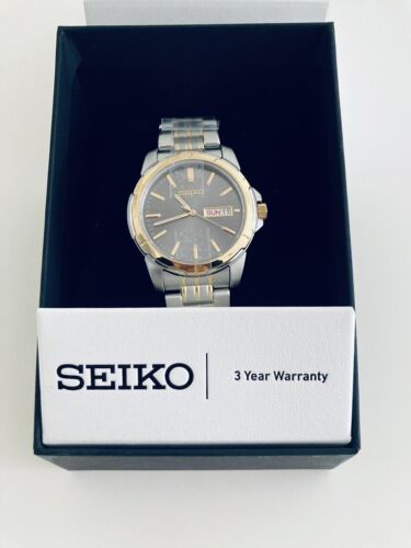 New In Box Seiko SUR356 Essentials Quartz Grey Dial Two Tone Men s