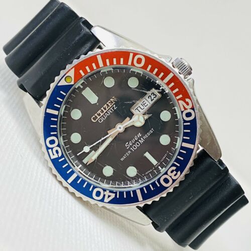 Citizen Seven 36mm Men s Dive Look 100M Watch Pepsi Bezel Day Date