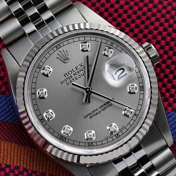Rolex Grey Rolex Datejust 36 mm Grey Color Dial with Diamond Accent Steel & Gold ...