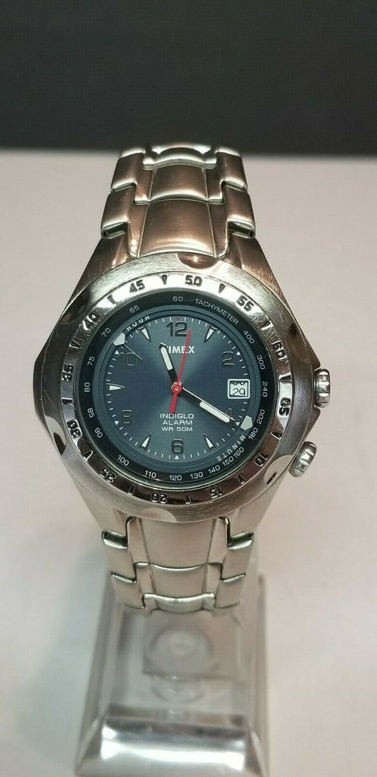 Timex Men s Indiglo Alarm WR 50m Stainless Steel Watch Pre Owned