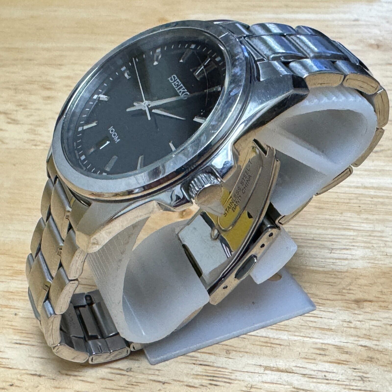 VTG Seiko Quartz Watch 7N42-0FP0 Men 100m Silver Black Steel