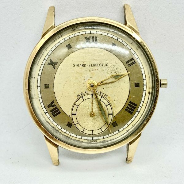 RARE Girard Perregaux 1940's Sea Hawk 10k Solid Gold Mens Vintage Watch 17J B6 WatchCharts