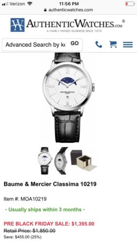 Baume et Mercier Classima White Dial Moonphase Men s Dress Watch