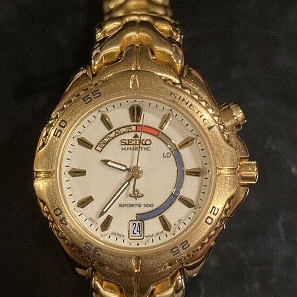 Seiko Kinetic Sports 100 Gold Stainless Steel Womens Watch 3M22 0B99 ...