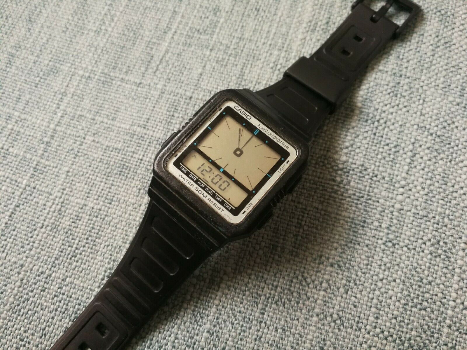 vintage casio ae-7w ana digi alarm chrono lcd watch module 187