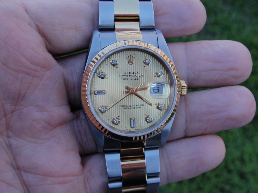 FS 2002 Rolex 16233 18k SS Datejust 36mm No Holes Oyster Band