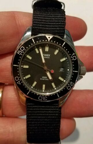 Vintage Timex Diver Watch Red Dot Second Hand w Date Quartz model