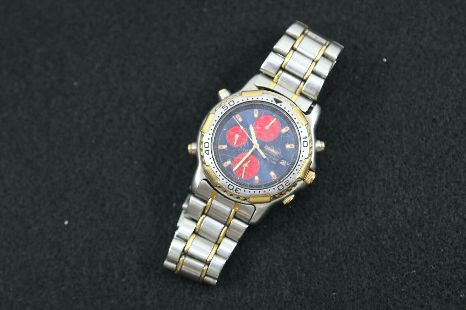 Seiko Quartz Chronograph Sports 150 Stainless Alarm Watch Blue Face Red  Dials FS | WatchCharts