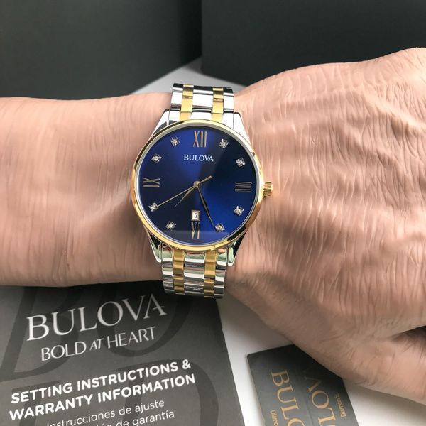 Bulova Classic Collection 98D130 Mens Blue Dial Diamonds Steel Quartz ...