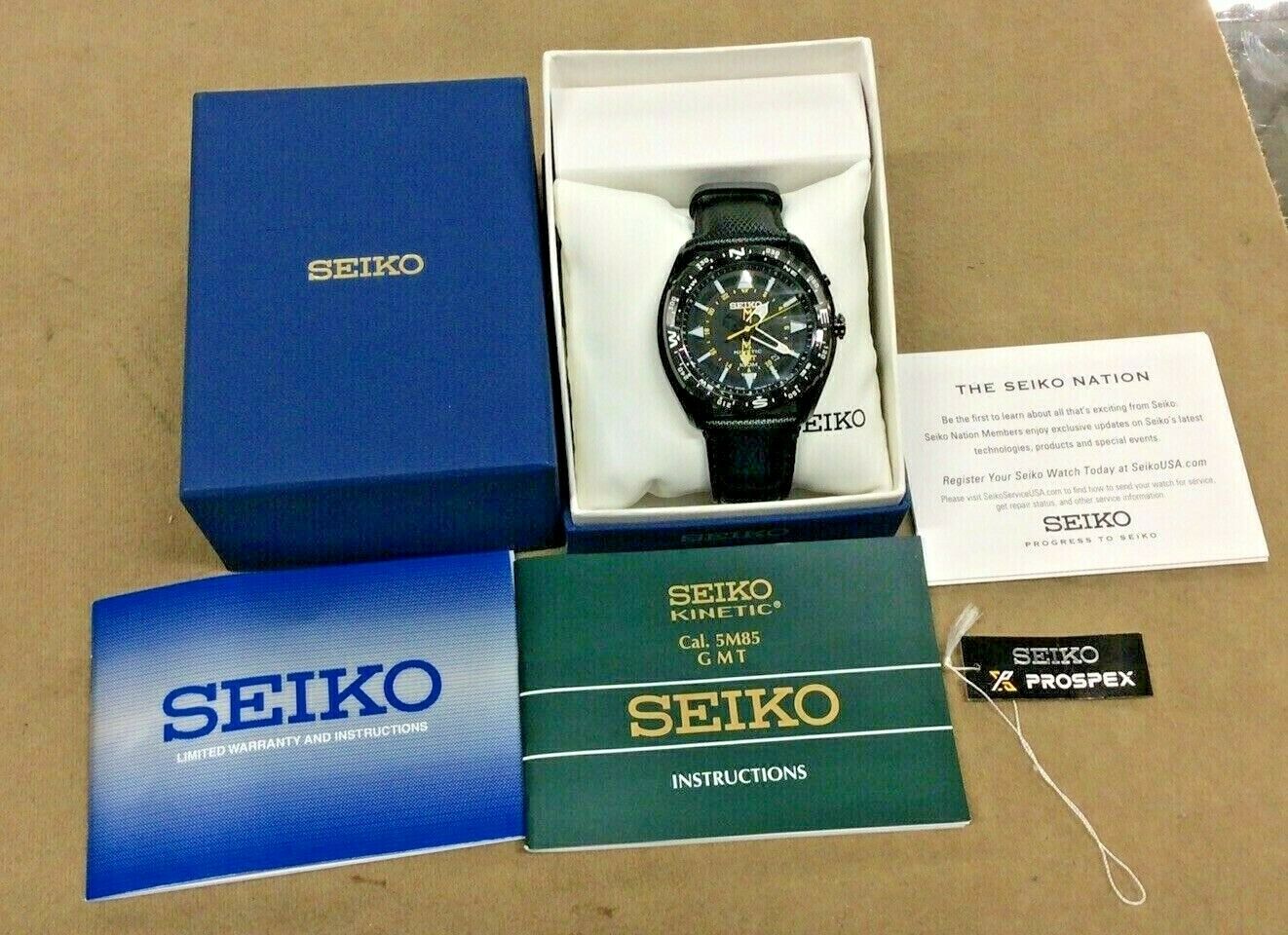 Seiko 5M85-0AE0 Prospex SUN057 Men's Kinetic Leather Band Black Dial Watch  NICE | WatchCharts