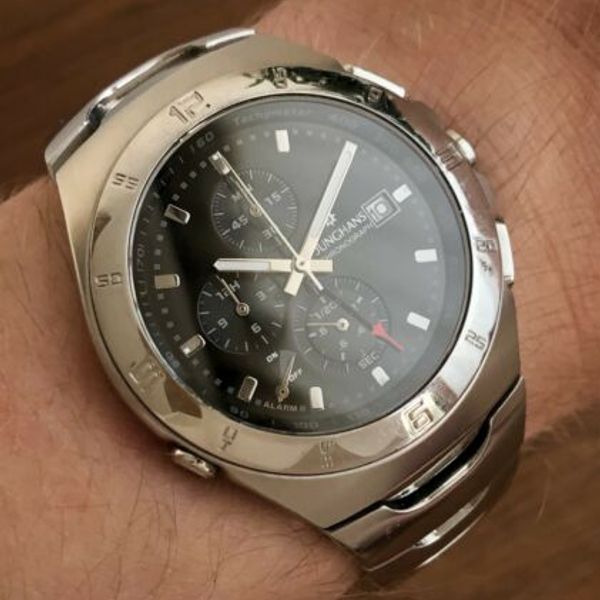 Junghans Chronograph Alarm 41/4430 42 All Steel Sapphire Mens Watch New