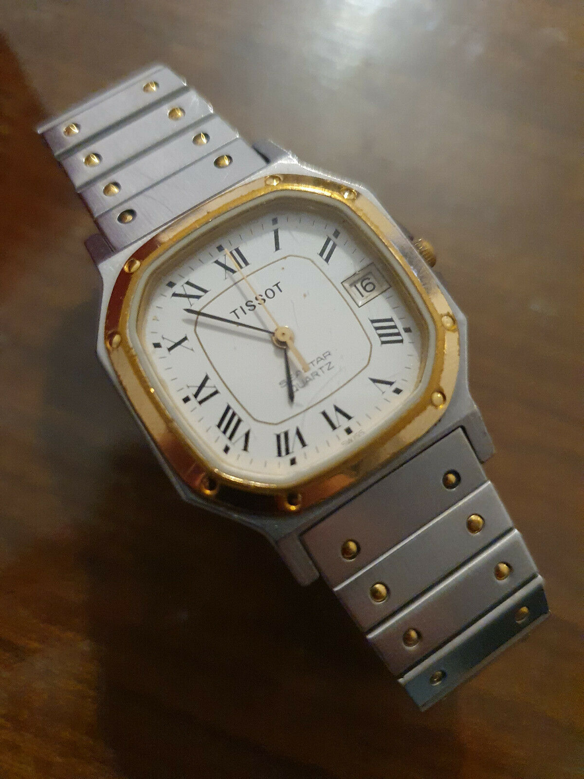 RARE VINTAGE 1980S TISSOT SEASTAR C350-G SANTOS DUMONT TANK GOLD