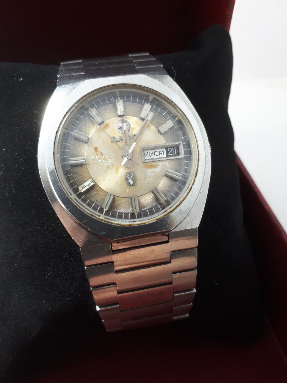 A Rado Stag stainless steel cased gentleman's wristwatch, the signed gilt  dial with baton hour