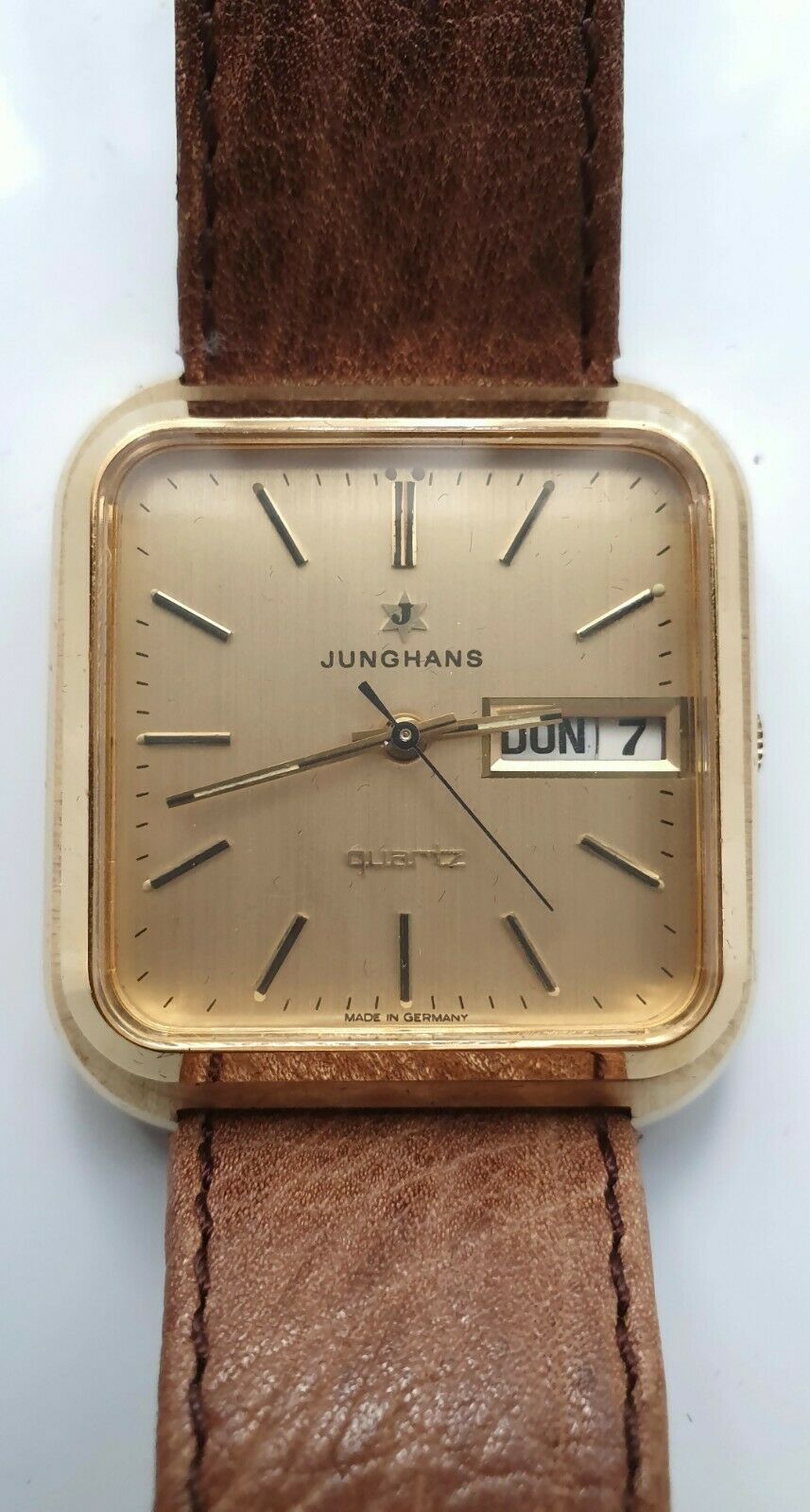 Junghans 10 7741 Quartz Square Vintage Dress Watch Steel Gold