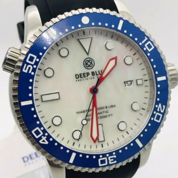 DEEP BLUE M1K USA 44MM DIVE WATCHCERAMIC BEZEL WHITE MOTHER OF PEARL