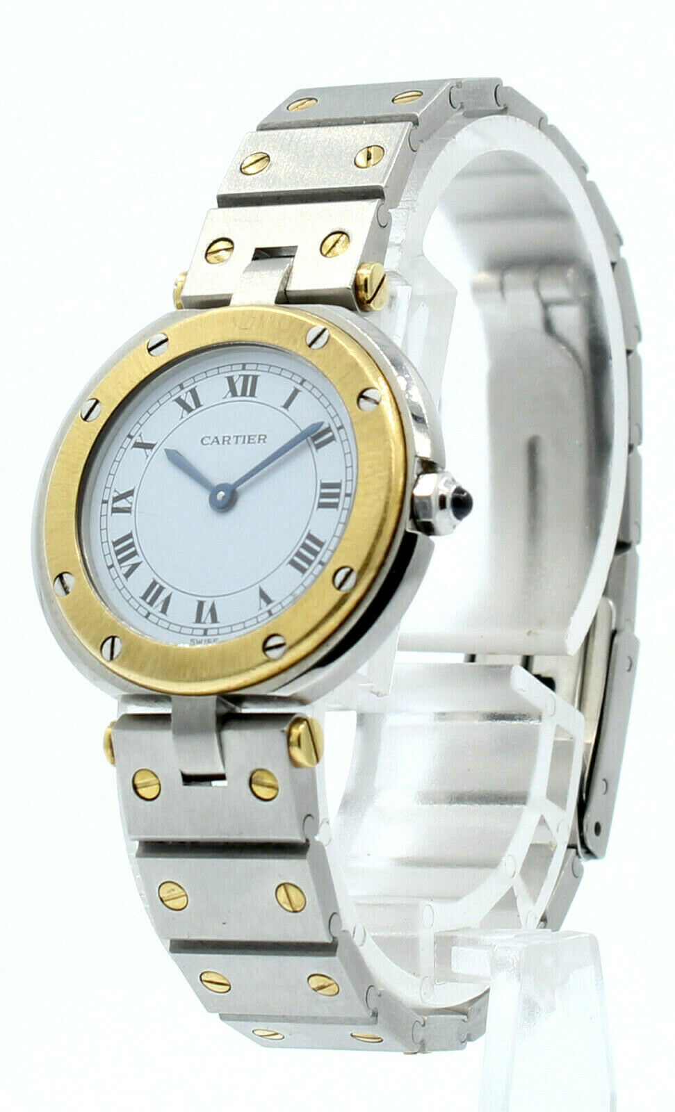 Ladies CARTIER Santos Round Steel 18K Gold 27mm Quartz Watch