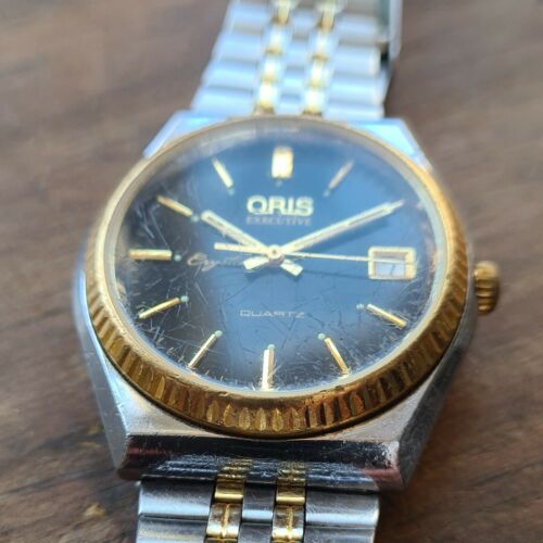 Vintage rare Swiss 7 J. Oris Executive Crystal 6863 Gold steel