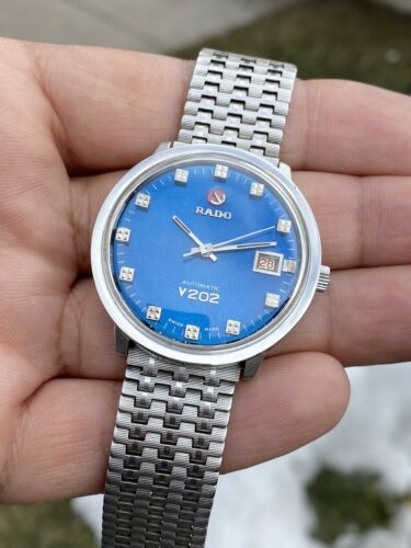 RADO COSMO TRAVEL V202 Automatic Date Blue Dial SS Big Size