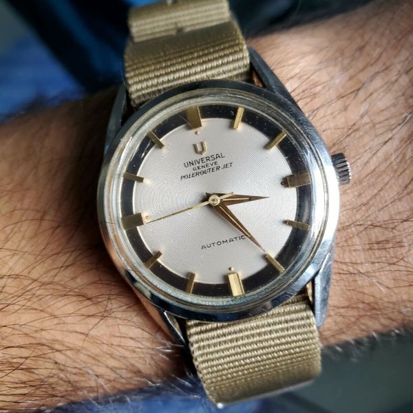 Cadran Original Universal Genève Polerouter Jet Gris Microtor - Montre Automatique NOS Rare