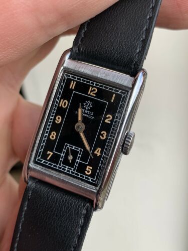 1930 40s Junghans Gilt Dial Tank Mens Watch In Beautiful Condition