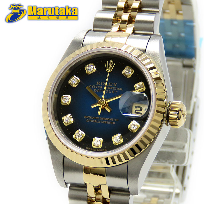 Rolex 69173G Blue Gradation T No. 1996 Datejust 10P Diamond Bull Grad ...