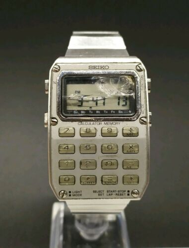 【激レア タグ付 不動】SEIKO 80年代 カリキュレータ C515 S208 Vintage 1980's Seiko C515-5000 Calculator Memory Men's Quartz