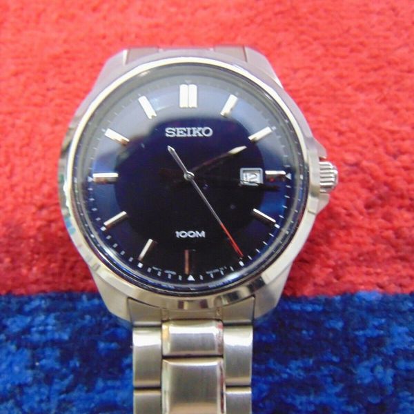 Seiko Quartz Blue Dial Date 42mm Silver Stainless Steel Men's Watch 6N42-00J0  | WatchCharts