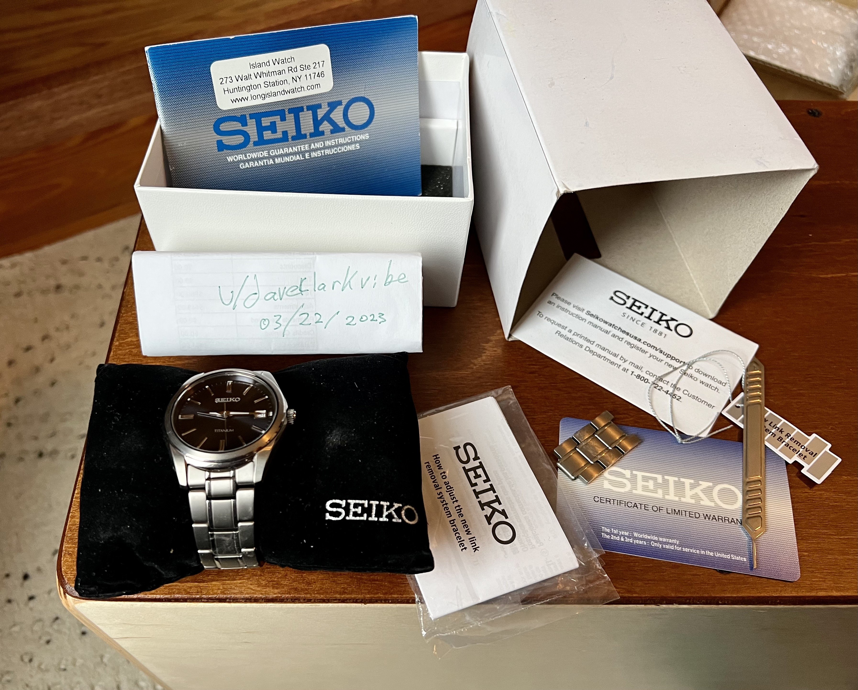 250 USD Gently Used Seiko SUR373 Quartz Titanium Deep Blue