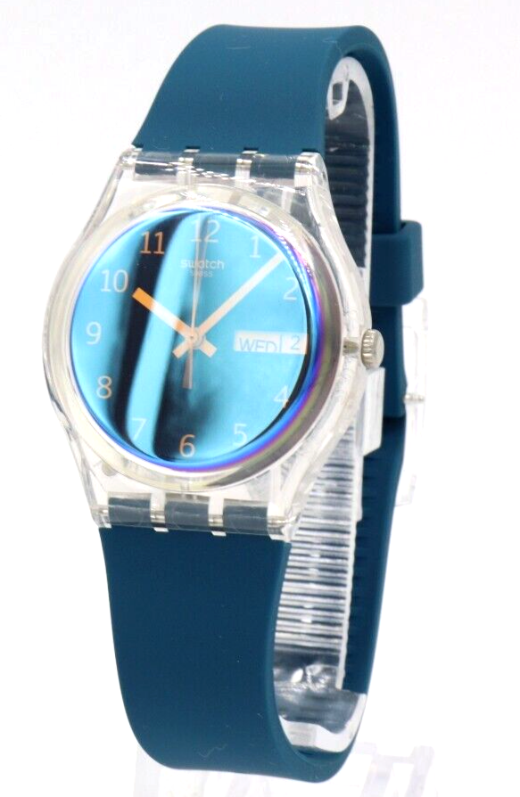 New Swiss Swatch URBAHOLIC BLUE AWAY Silicone Day Date Teal Watch