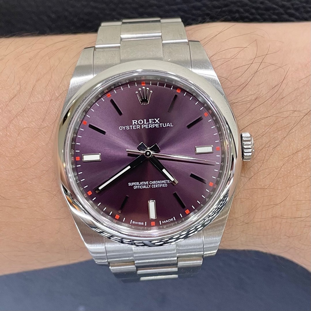 Rolex 39mm Oyster Perpetual 114300 Red Grape Discontinued Purple