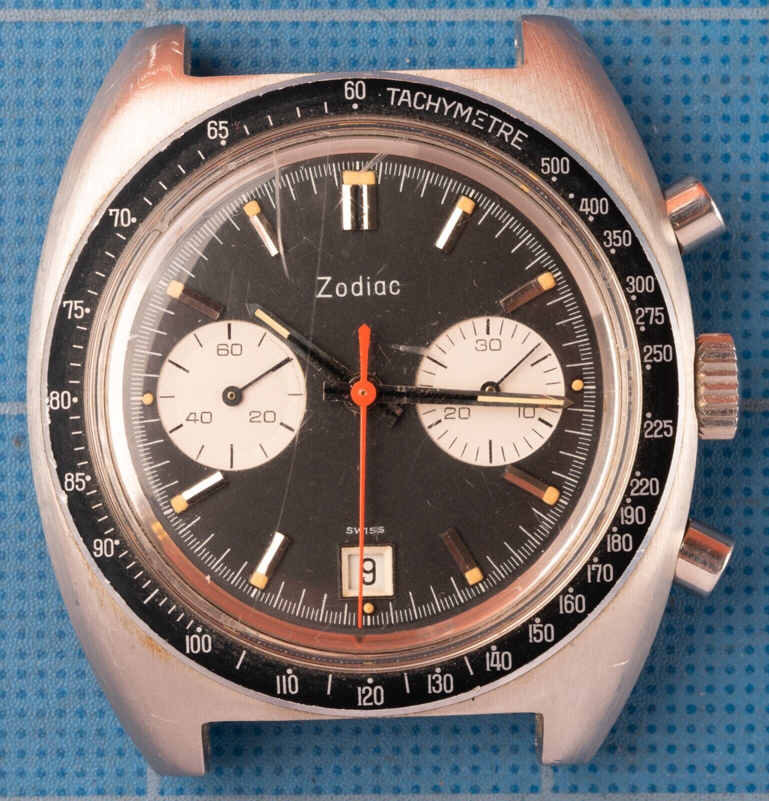 Large Vintage Zodiac Chronograph Watch Ref 734713 Autavia Valjoux