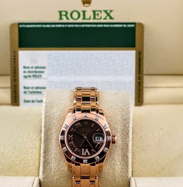 Rolex Datejust 80315 Diamond Chocolate Roman Dial RG Pearlmaster