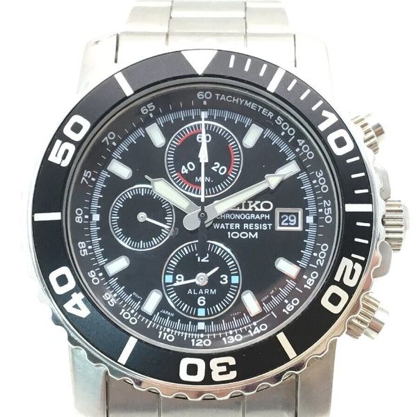 Near Mintseiko 7t62 0cv0 Black Dial Chronograph Quartz Mens Watchcharts 0818