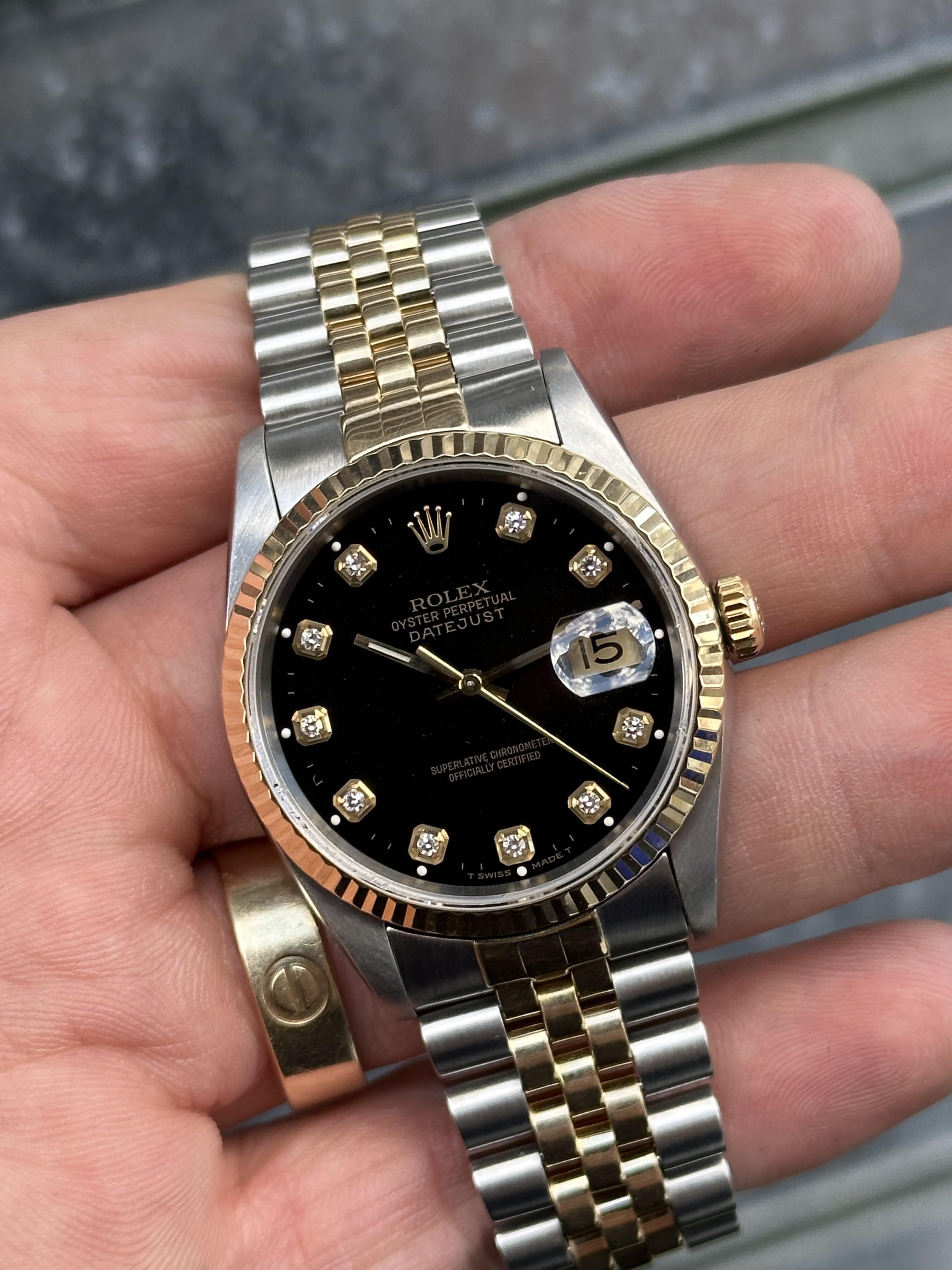 WTS Rolex Datejust 36mm Ref 16233 Box Papers Black Diamond Dial