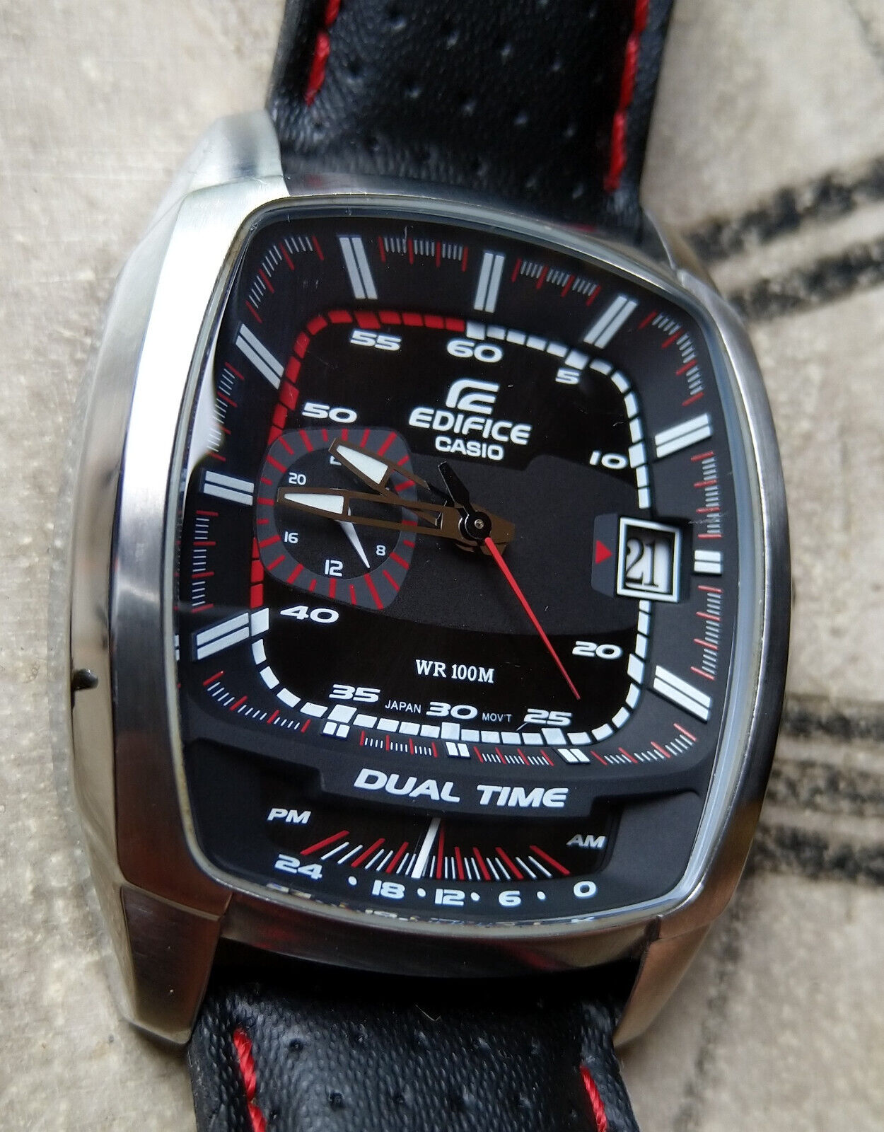 Casio Edifice EF 321 world dual time watch black and red OEM Casio strap WatchCharts Marketplace