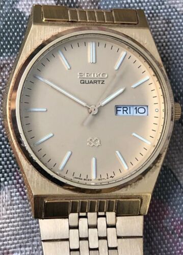 Vintage Seiko SQ watch mens 8C23 6040 Working Adjust Band New