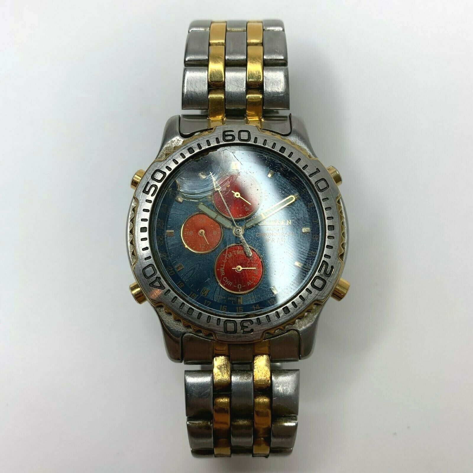 リッチマン Citizen 6850-G81406 Watch Alarm Chronograph Blue Red Face WR