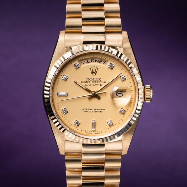 FS: 1986 Rolex 18K YG Day-Date 18038 Lemon Diamond Dial with Papers ...