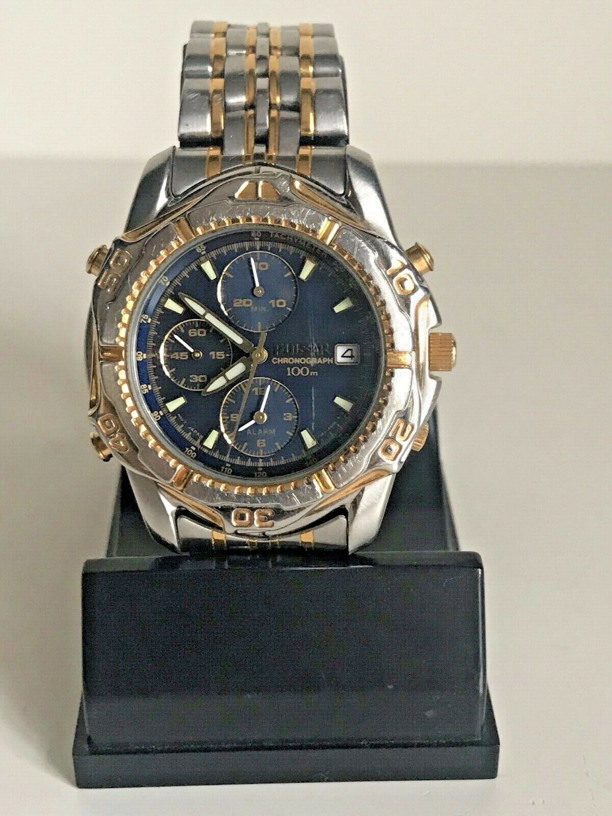 Pulsar By Seiko Chronograph 100Mm Y182-6B20 Men Watch Working