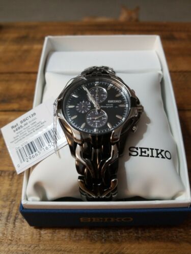 Seiko men's excelsior black ion outlet finish solar chronograph watch