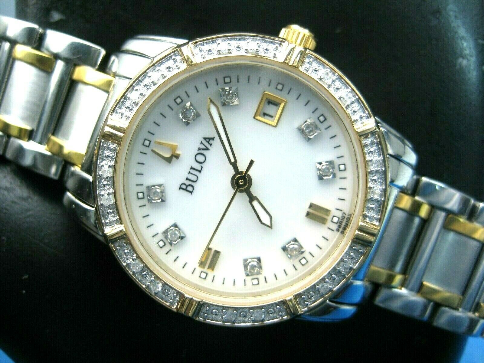 BULOVA 98R107 24 REAL DIAMONDS LADIES DRESS WATCH S S GOLD PLATED ANALOG DATE WatchCharts Marketplace