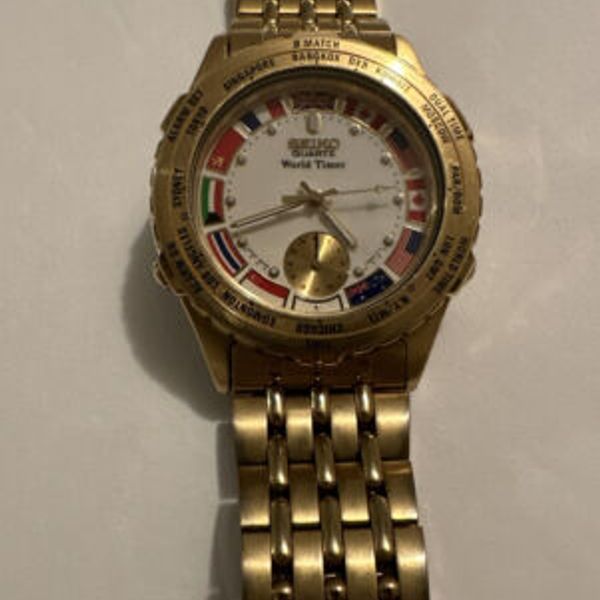 Vintage , GOLD, SEIKO QUARTZ WORLD TIMER, 8V22-7008, Mens Vintage , GOLD, SEIKO QUARTZ WORLD TIMER, 8V22-7008, Mens