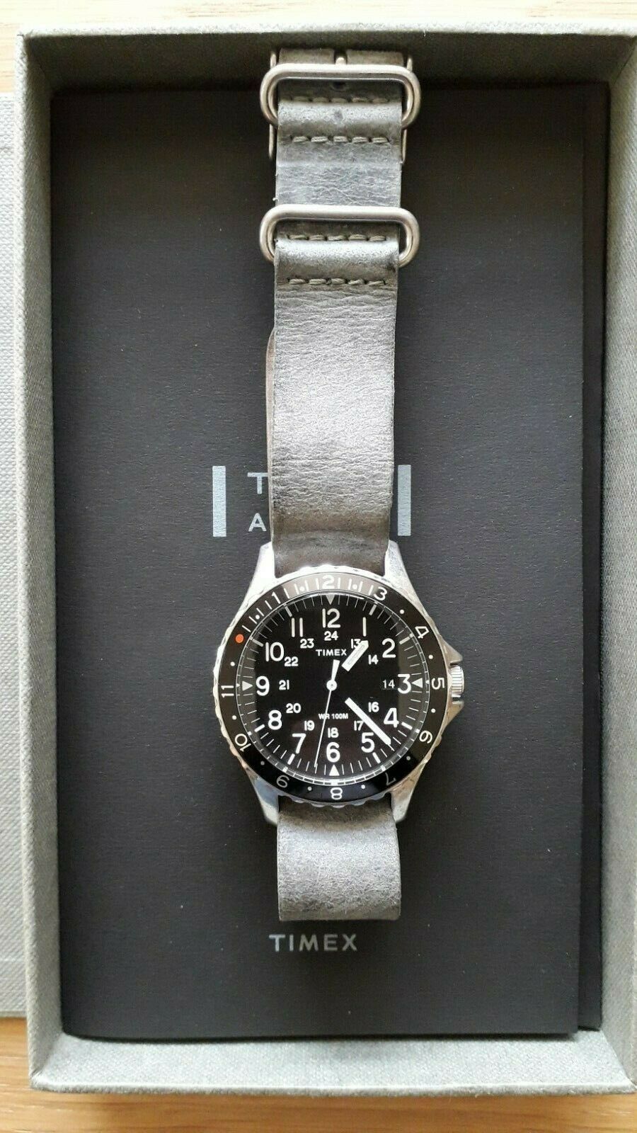 Timex Navi Ocean 38mm GMT Grey Leather Strap WatchCharts