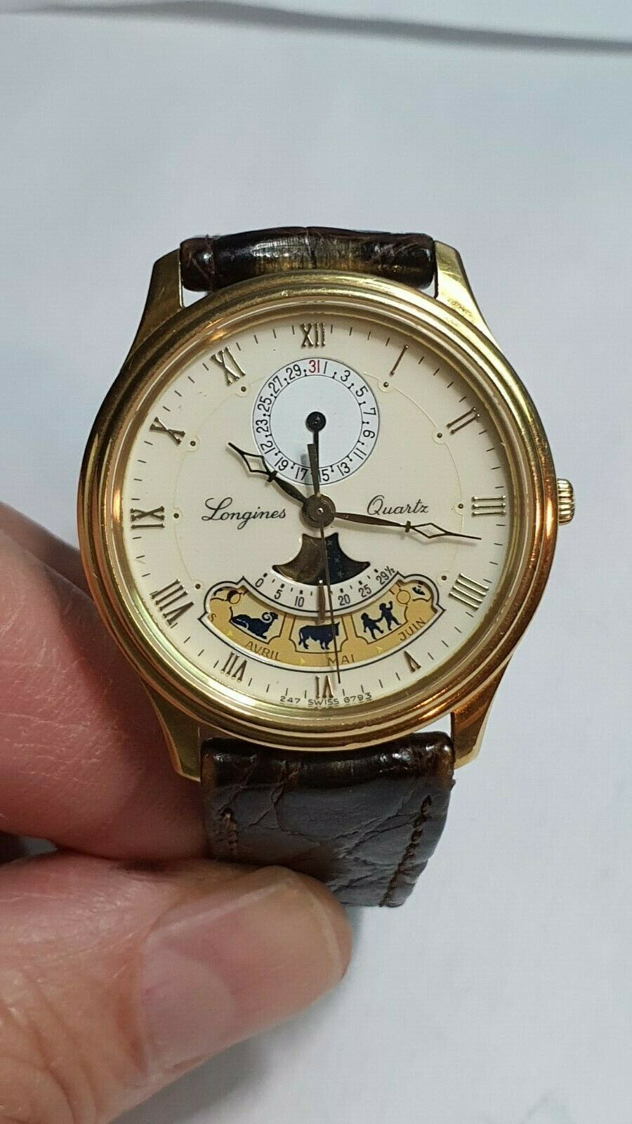 Original Vintage Longines Planetarium 18k Gold Watch 32 mm with