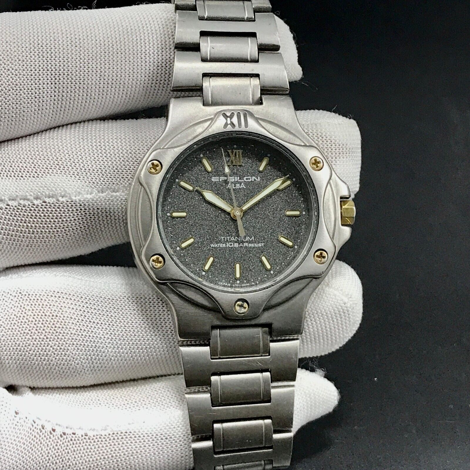 Vintage Seiko Alba Epsilon Titanium Sand Dial 1980s Japan Quartz