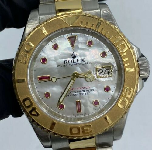 Rolex Yacht Master 18k Two Tone Ref Mop Ruby Dial Mother Of Pearl 3135 Watchcharts