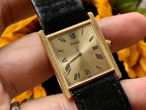 Vintage PIAGET Tank Solid 18k Yellow Gold 9294 Hobnail Manual Wind