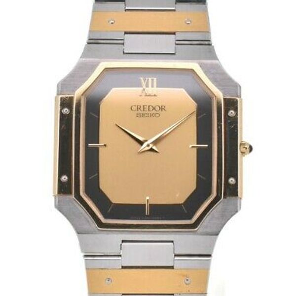 SEIKO CREDOR 9300-5320 K18 medium K14 Bezel gold Dial Quartz Mens 
