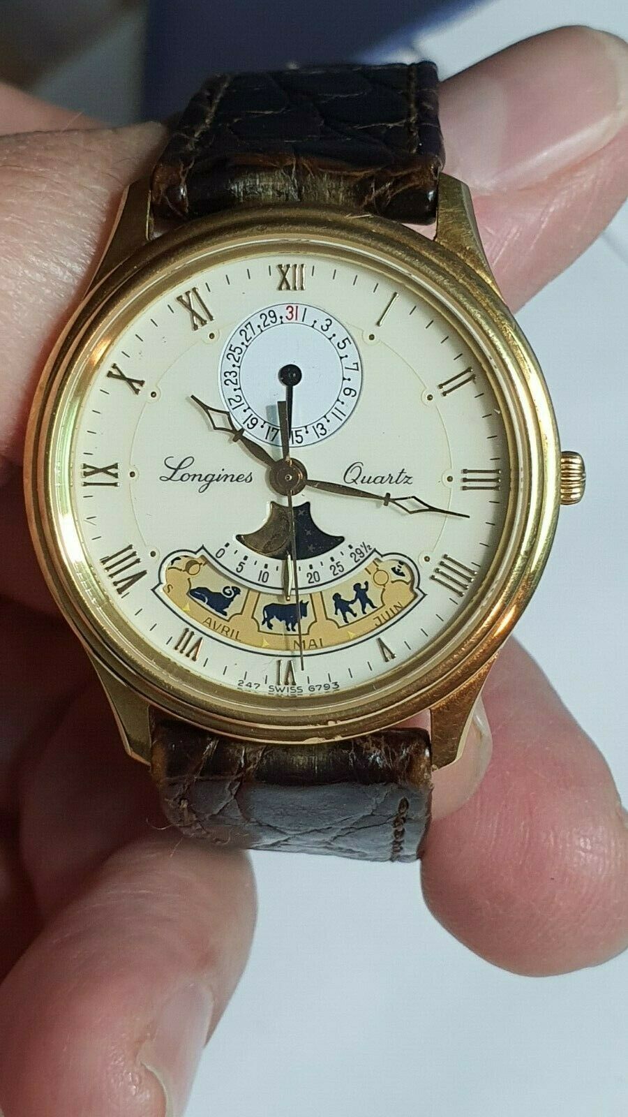 Original Vintage Longines Planetarium 18k Gold Watch 32 mm with