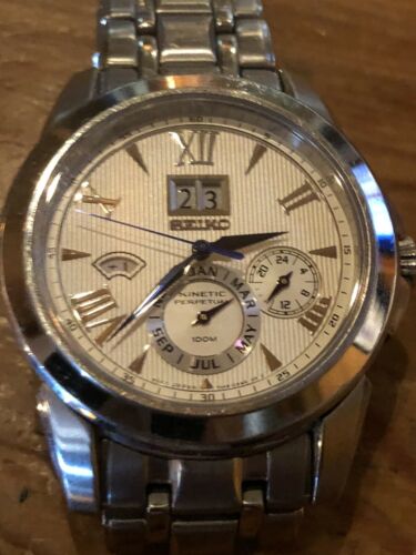 SEIKO Premier Kinetic Perpetual Auto Quartz Silver 7D48 OAMO w